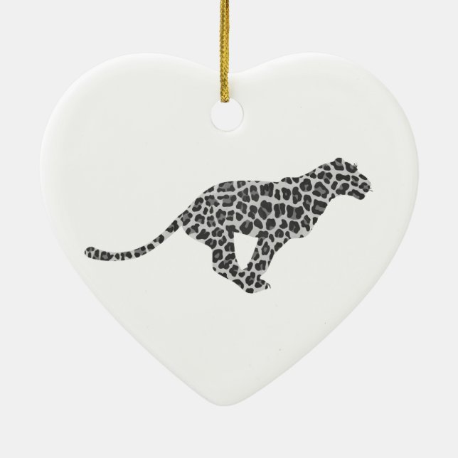 Leopard Grey and Light Grey Silhouette Ceramic Ornament (Back)