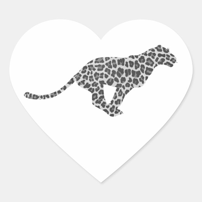 Leopard Grey and Light Grey Silhouette Heart Sticker (Front)