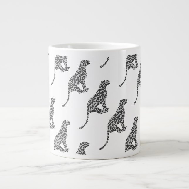 Leopard Grey and Light Grey Silhouette Large Coffee Mug (Front)