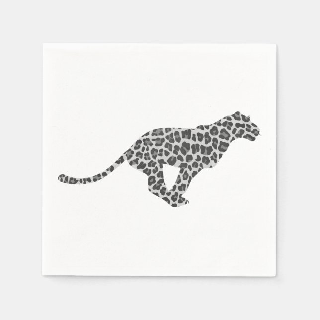 Leopard Grey and Light Grey Silhouette Napkin (Front)