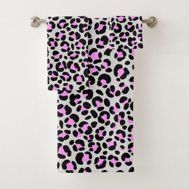 Leopard Grey Pink Black Bath Towel Set (Insitu)