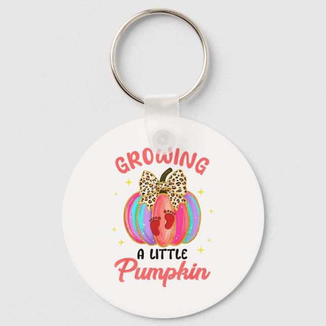 Leopard Growing Little A Pumpkin Fall Vibes Thanks Keychain (Front)