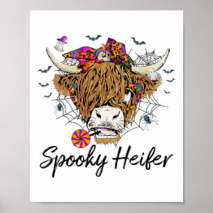 Leopard Halloween Cow Pumpkin Spooky Heifer Poster