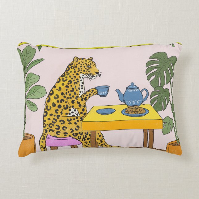 Leopard Having Tea Accent Pillow (Front)