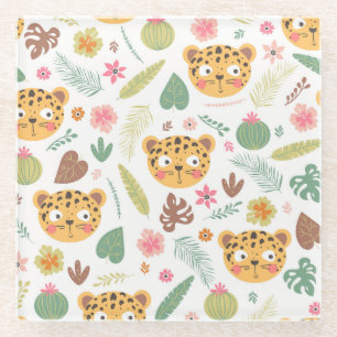 Leopard Head Tropical Plants Pattern Glass Coaster