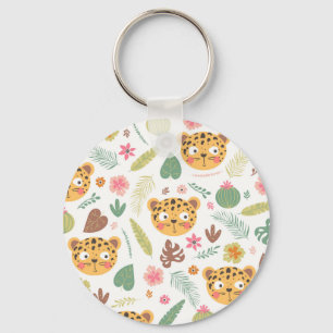 Leopard Head Tropical Plants Pattern Keychain