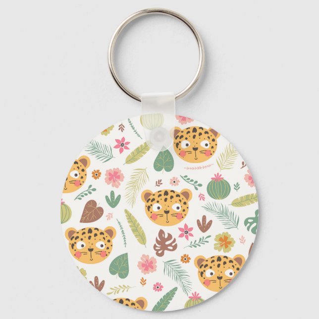 Leopard Head Tropical Plants Pattern Keychain (Front)
