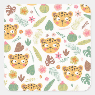 Leopard Head Tropical Plants Pattern Square Sticker