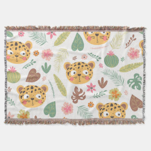 Leopard Head Tropical Plants Pattern Throw Blanket