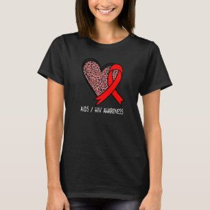 Leopard Heart AIDS  HIV Awareness Red Ribbon T-Shirt