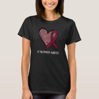 Leopard Heart AV Malformation Awareness Burgundy R T-Shirt