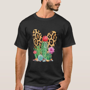 Leopard Heart Behind Cactus Print Mens Womens Gard T-Shirt