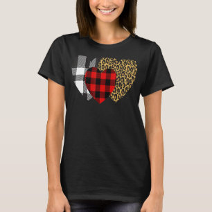 Leopard Heart Buffalo Red Black Plaid Heart Valent T-Shirt