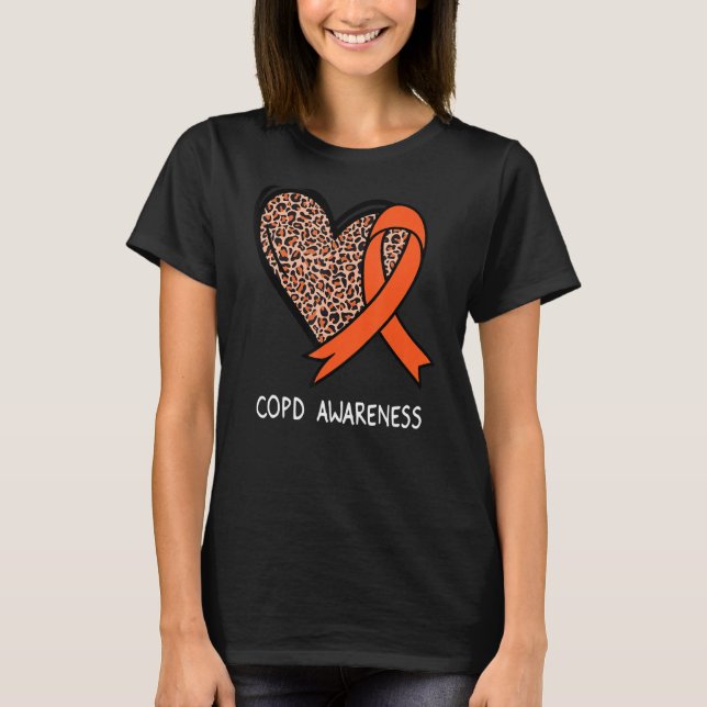 Leopard Heart COPD Awareness Orange Ribbon T-Shirt (Front)