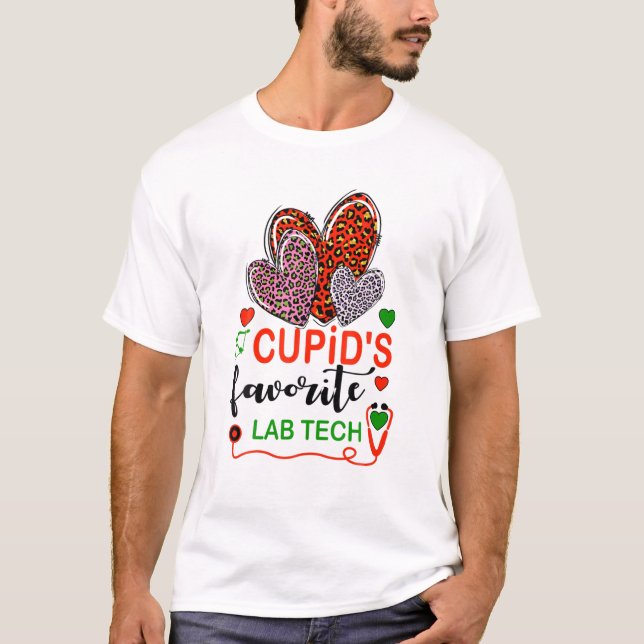Leopard Heart Cupid's Favourite Lab Tech Valentine T-Shirt (Front)
