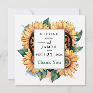 Leopard Heart Floral Thank You Card