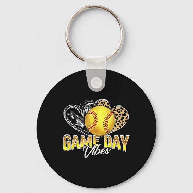 Leopard Heart Headnd Mom Bleached Softll Game Day  Keychain (Front)