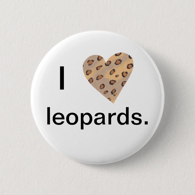 Leopard Heart, I heart leopards pin on buttons (Front)