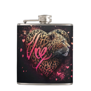 Leopard Heart Love Graffiti Art                    Hip Flask
