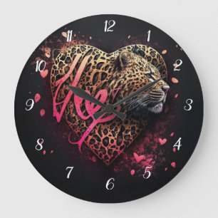 Leopard Heart Love Graffiti Art                    Large Clock