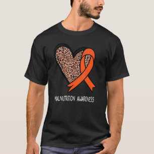 Leopard Heart Malnutrition Awareness Orange Ribbon T-Shirt