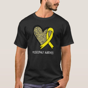 Leopard Heart Microcephaly Awareness Yellow Ribbon T-Shirt