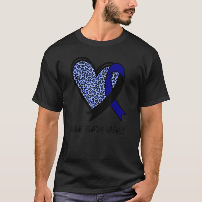Leopard Heart Ocular Melanoma Awareness Black & Na T-Shirt (Front)