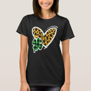 Leopard Heart Plaid Shamrock Love St Patricks Day  T-Shirt