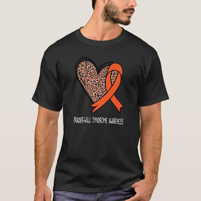 Leopard Heart Prader Willi Syndrome Awareness Oran T-Shirt (Front)