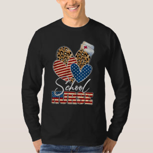 Leopard Hearts Patriotic School Nurse Usa 4th Of J T-Shirt