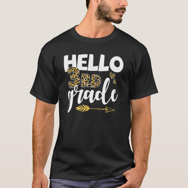 Leopard Hello 3rd Grade Back To School Teacher Stu T-Shirt (Front)