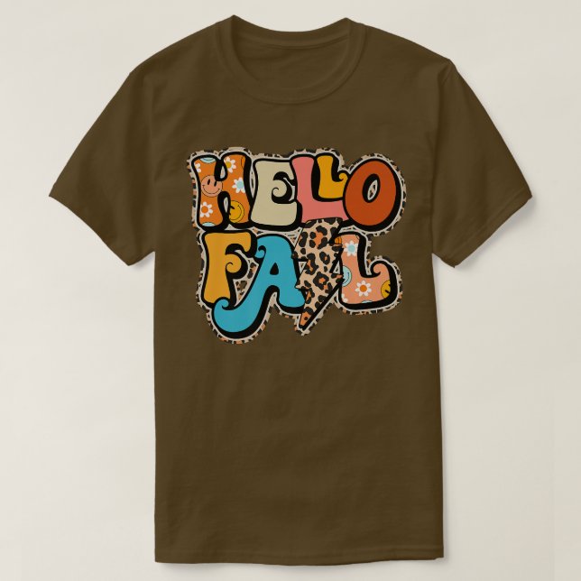 Leopard Hello Fall Fun Pumpkin Patch Fall Lover Au T-Shirt (Design Front)