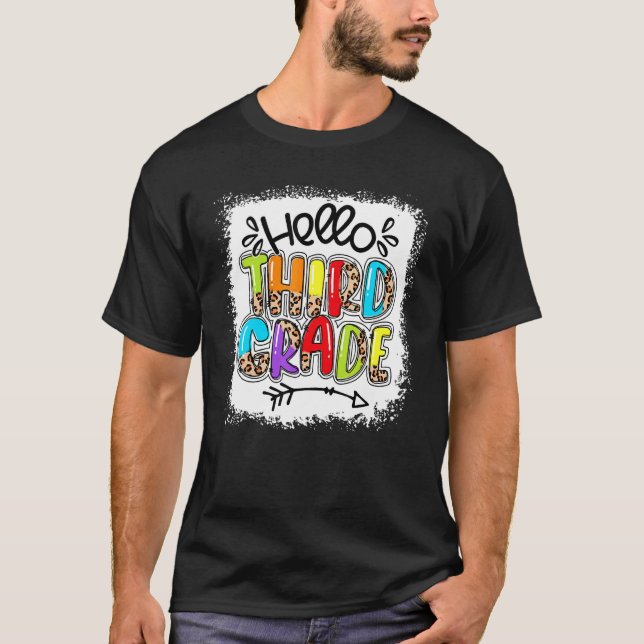 Leopard Hello Third 3rd Grade Teacher First Day Of T-Shirt (Front)