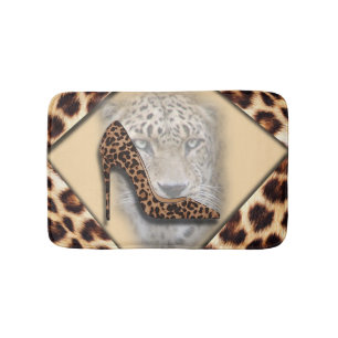 leopard High Heel & Face Design Bath Mat