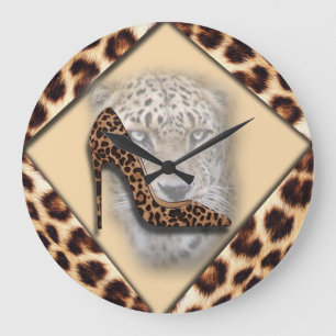 leopard High Heel & Face Design Large Clock