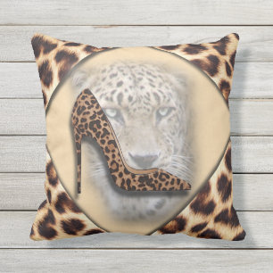leopard High Heel & Face Design Outdoor Pillow