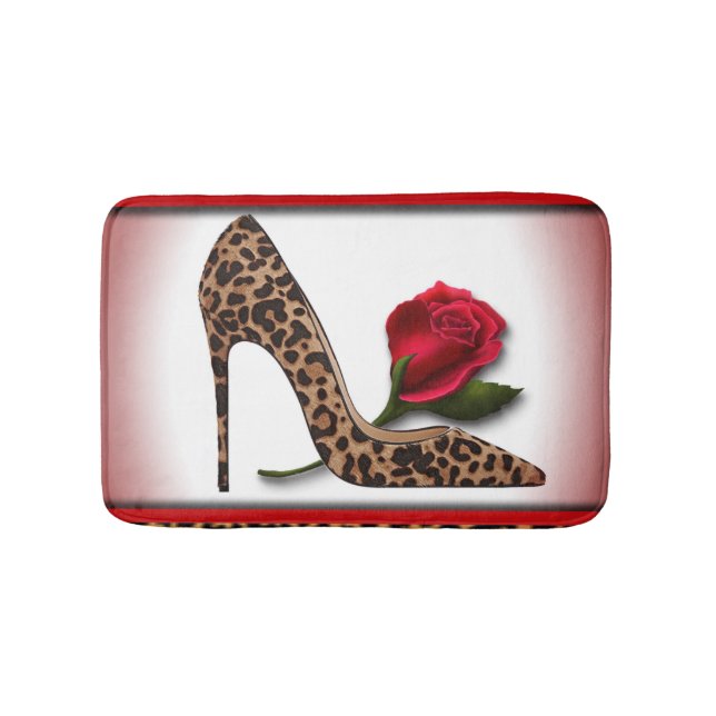 Leopard High Heel & Red Rose Bath Mat (Front)
