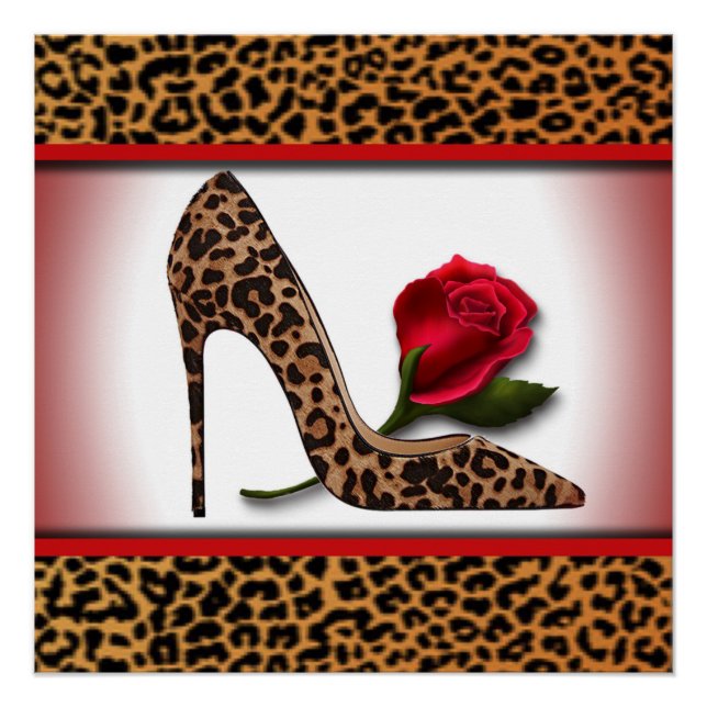 Leopard High Heel & Red Rose Poster (Front)