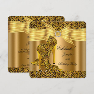 Leopard High Heels Shoes Gold Birthday Party Invitation