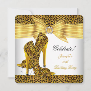 Leopard High Heels Shoes Gold White Birthday Party Invitation