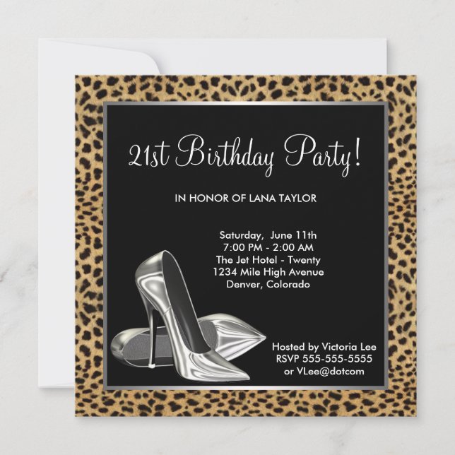 Leopard High Heels Womans 21st Birthday Invitation (Front)