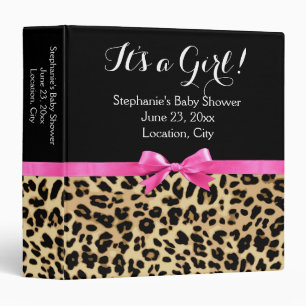 Leopard Hot Pink Bow Its a Girl Safari Baby Shower Binder
