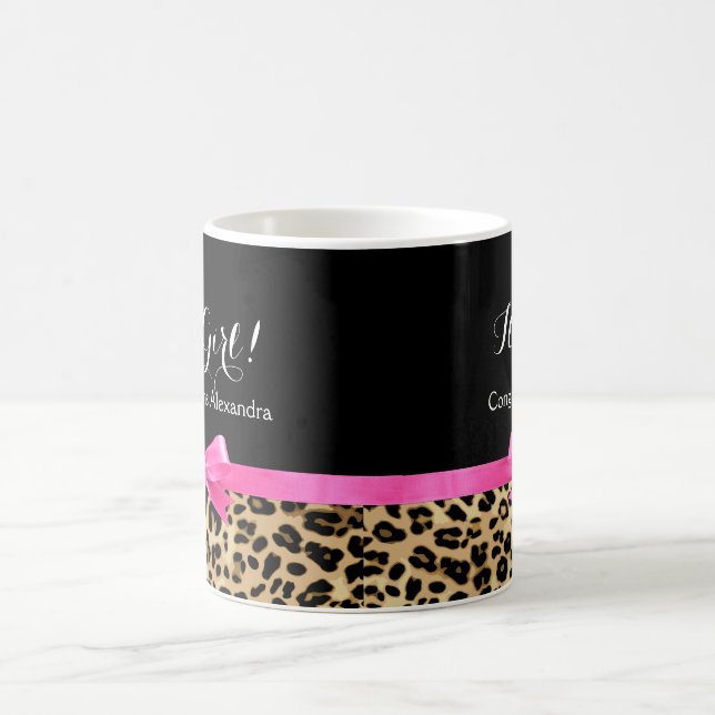 Leopard Hot Pink Bow Its a Girl Safari Baby Shower Coffee Mug (Center)