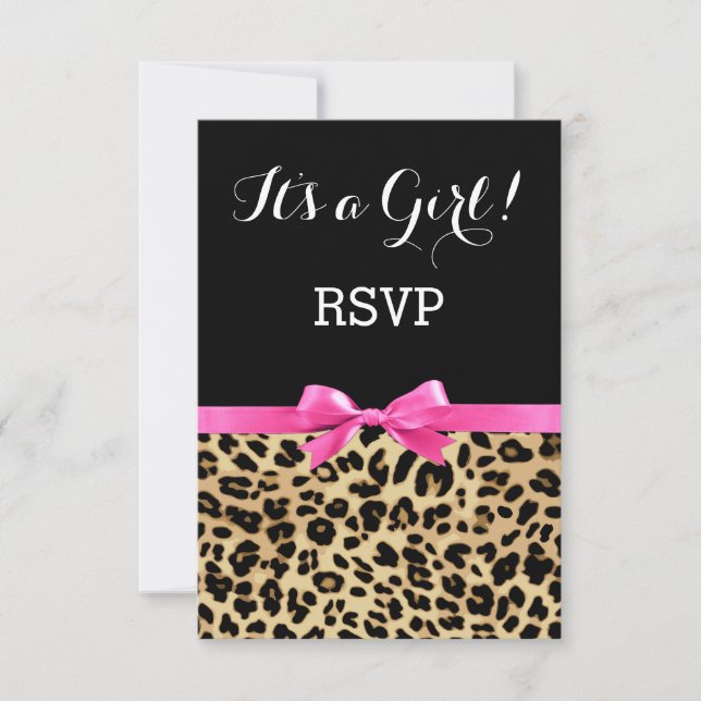 Leopard Hot Pink Bow Its a Girl Safari Baby Shower Invitation (Front)