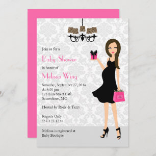 Leopard Hot Pink Pregnant Mom Baby Shower Invitation