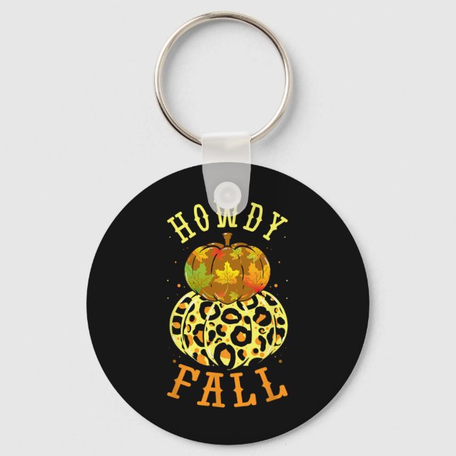 Leopard Howdy Fall Pumpkin Western Autumn Leaves  Keychain (Front)