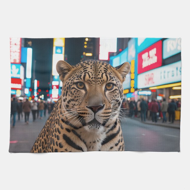 Leopard in Times Square Kitchen Towel (Horizontal)