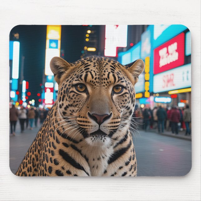 Leopard in Times Square Mouse Pad (Front)