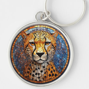 Leopard in Vibrant Colours and Intricate Patterns Keychain