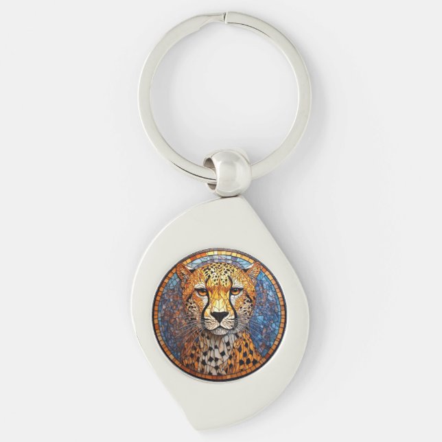 Leopard in Vibrant Colours and Intricate Patterns Keychain (Front)